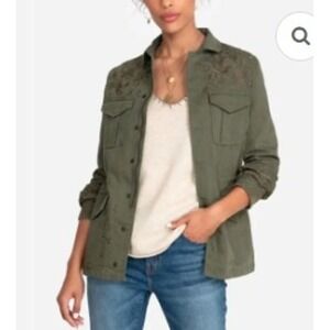 Johnny Was‎ Workshop Military Jacket Small Zhenya Army Green Embroidery Stars